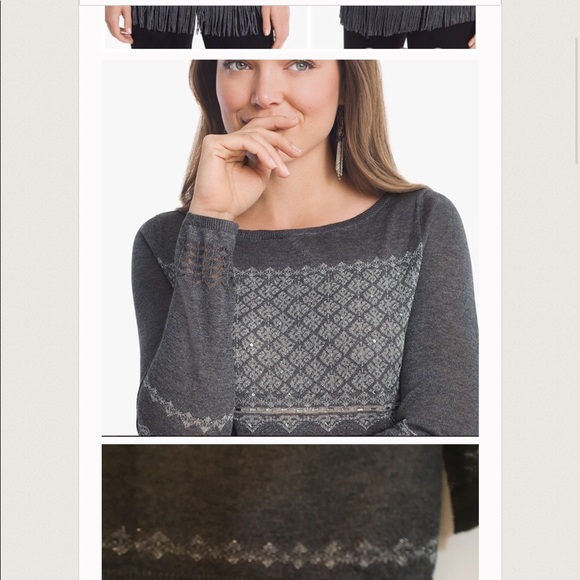 WHBM Embellished Fringe Tunic Sweater Small Grey - Picture 3 of 8